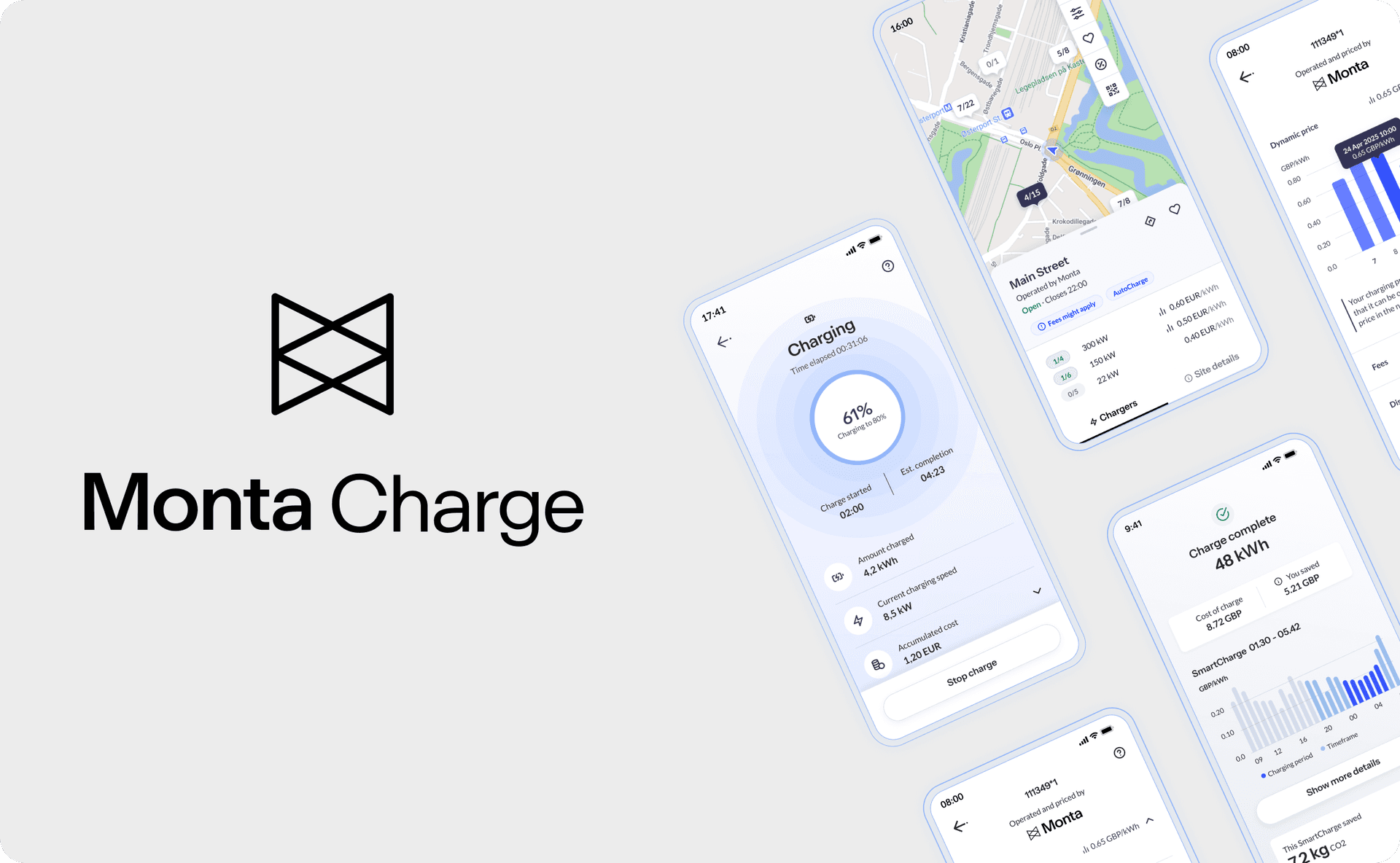 Monta Charge-appen visar laddstationer och tariffer