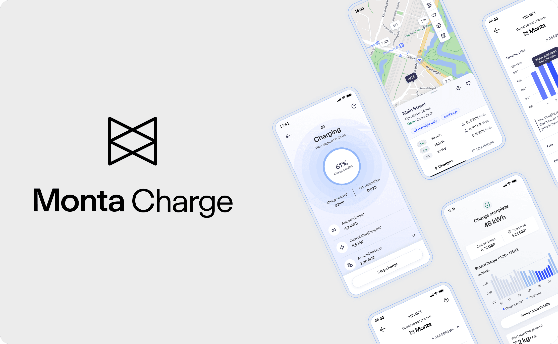 Monta-appens dashboard för elbilsladdning